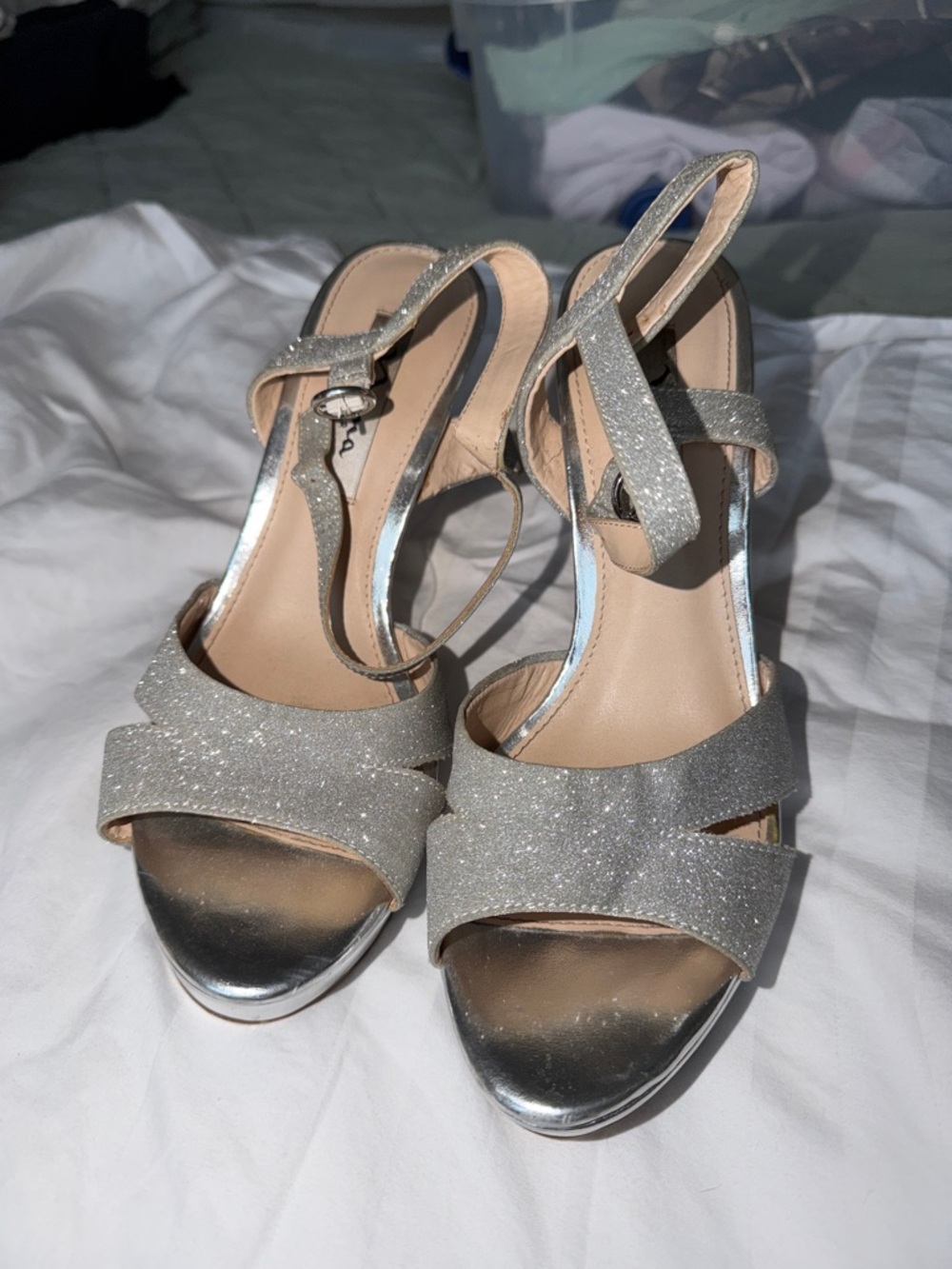Nina Silver Glitter Slingback Heels